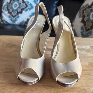 Nine West Nude Peep-Toe Slingback Heels